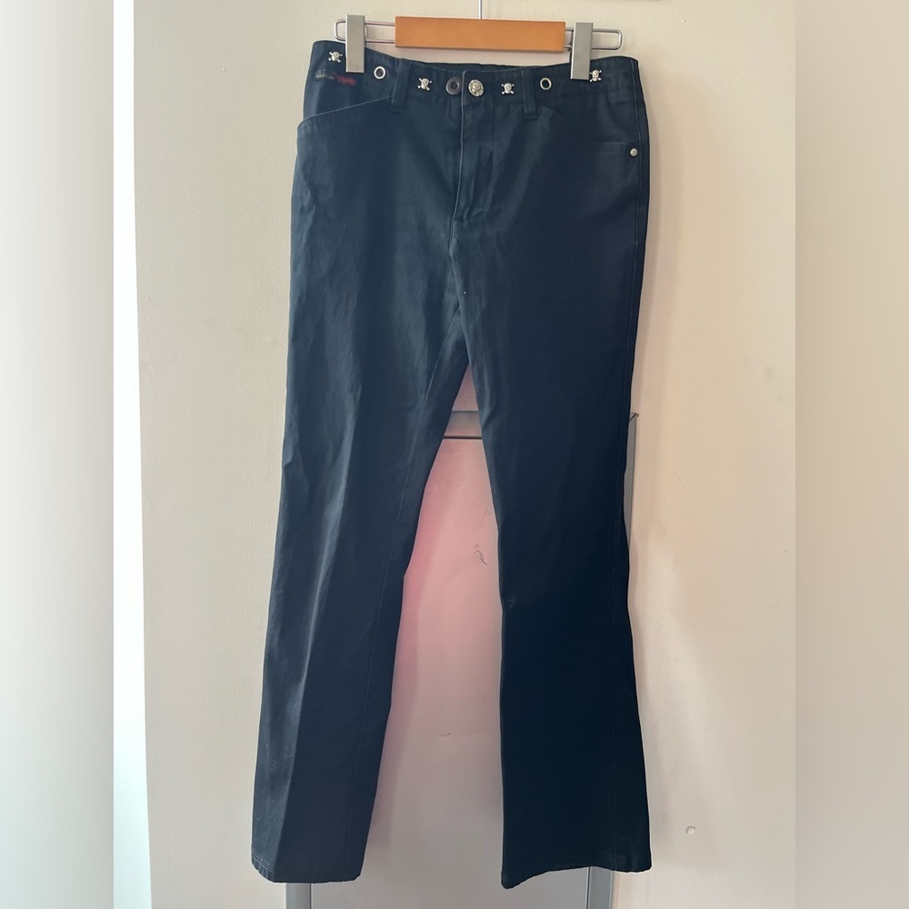 onitsuka  by K.C.NG Vintage Skull hardware Embellished Black Trousers